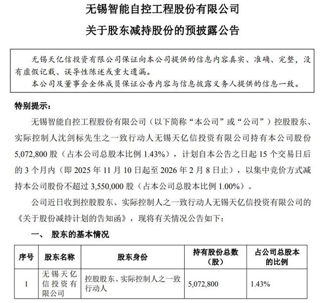 智能自控第六大股东拟减持355万股或套现近3000万元公司上半年净利锐减四成(图1)